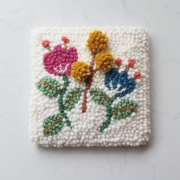 punch needle flower design punched in wool